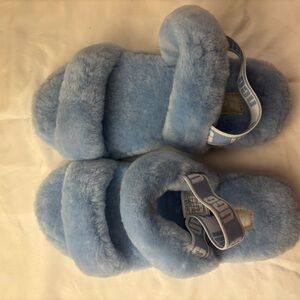 UGG Kids Soft Blue Fluffy Slippers